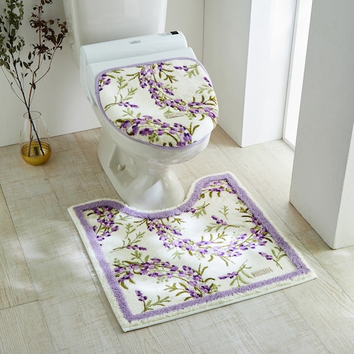 ラベンダー柄のトイレマット・フタカバー”ラベンダー” （単品・セット）