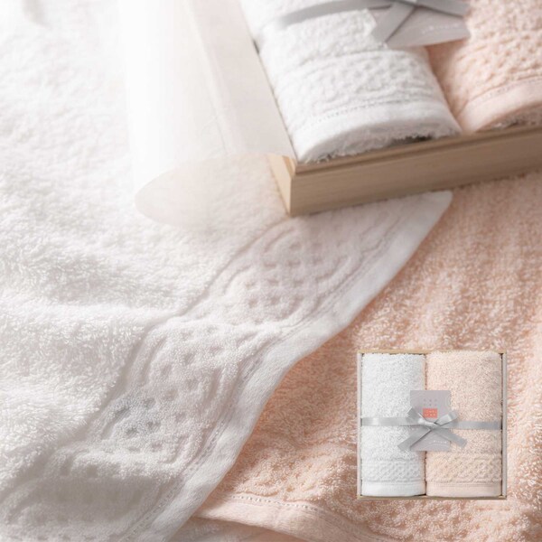 【ベルメゾン】桐箱入り 今治フェイス・ハンドタオル2枚セット