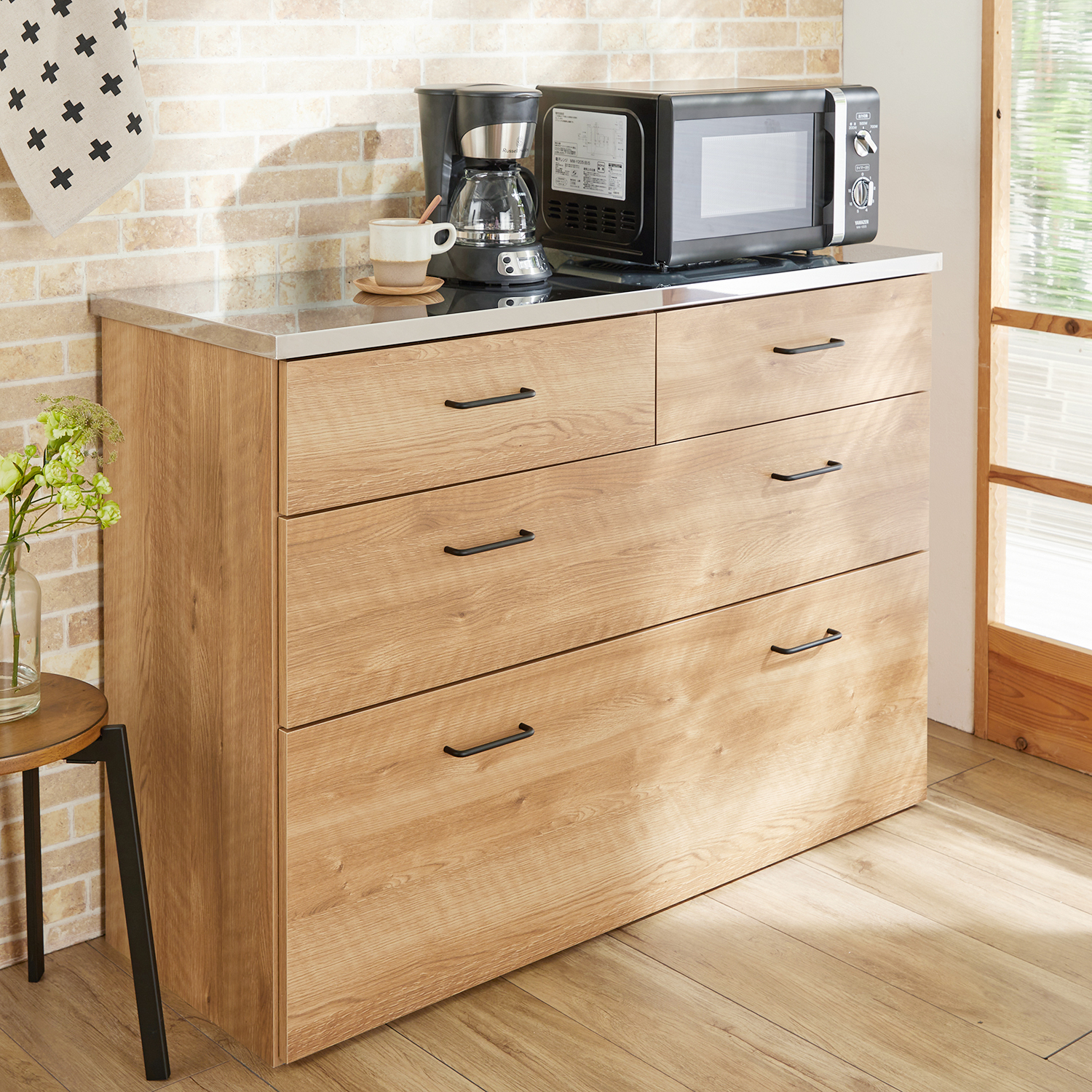 【ベルメゾン】ヴィンテージ調キッチンカウンター(全段引出しタイプ)