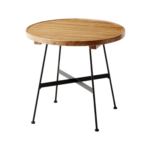 天然木のレトロ調円形カフェテーブル