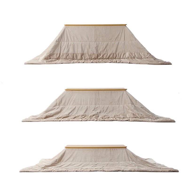 専用のこたつ布団(約240×280cm)セット時/幅120cm※それぞれの高さで使用した時のイメージ