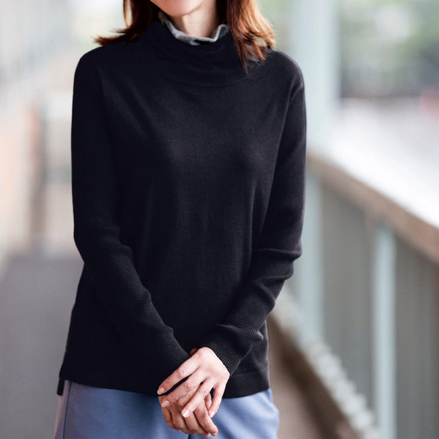 【花笑むとき/hana emu toki】首まわり綿素材の二重タートルネックニット