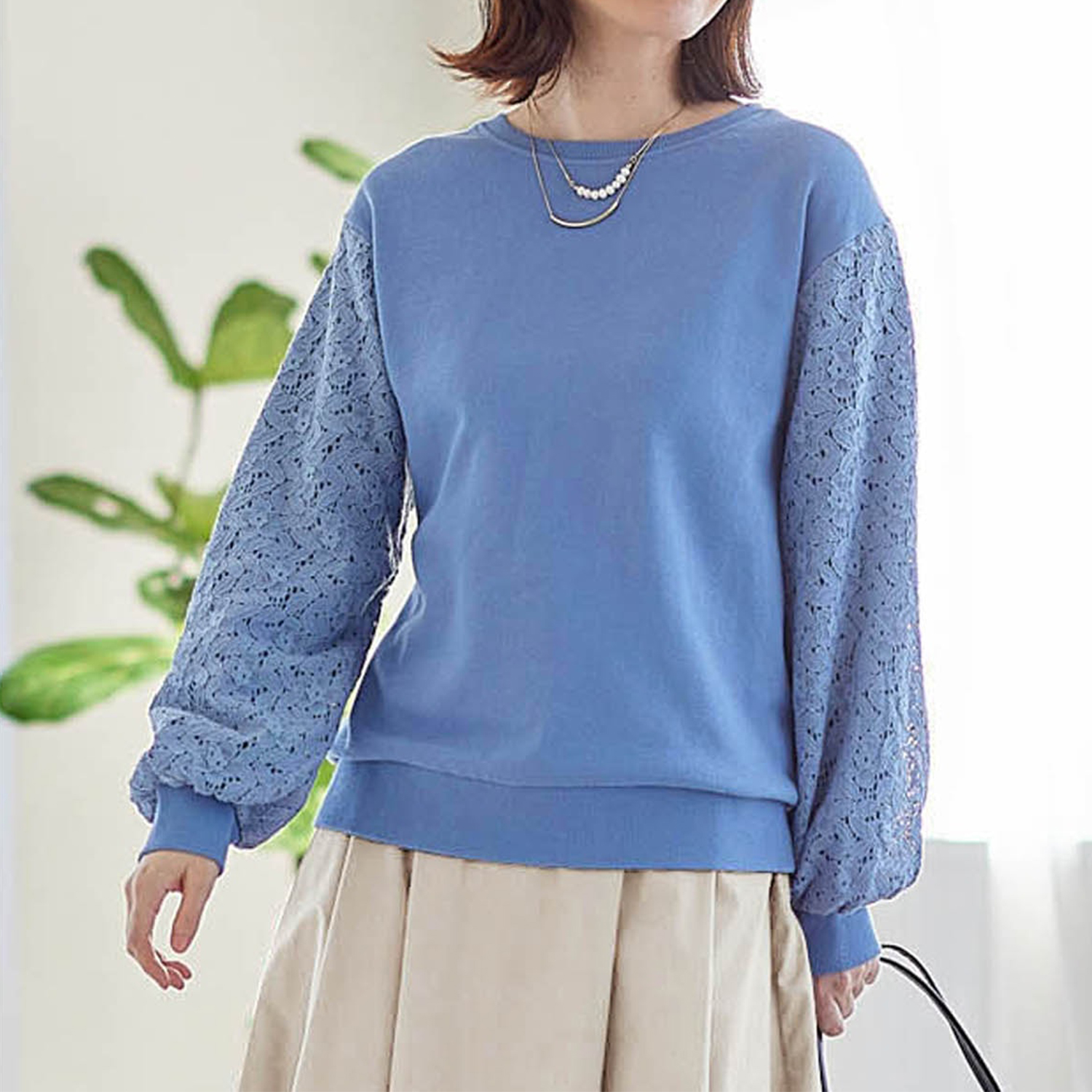 【ベルメゾン】親子でリンク袖レースレディース裏起毛プルオーバー