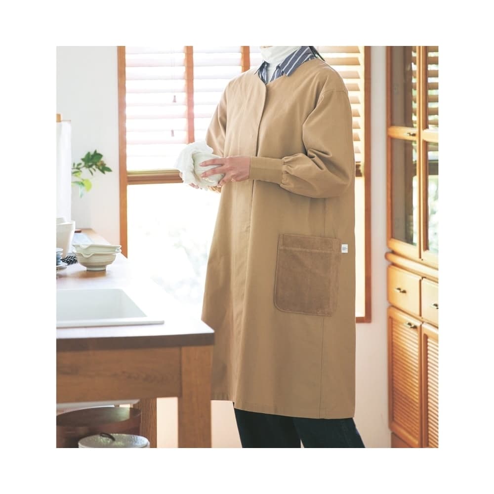 背中ボア付き、いまの時代のあったか割烹着（エプロン/かっぽう着