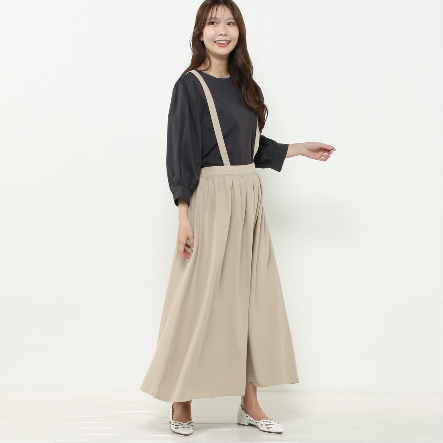 【ノージーン/NO JEAN】【3月31日(金)販売終了】 2WAYサス付きギャザースカート【no jean】