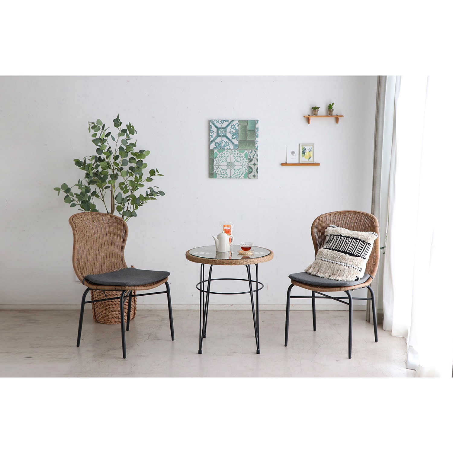 ラタンデザインのカフェテーブル（ダイニングテーブル/セット）｜通販