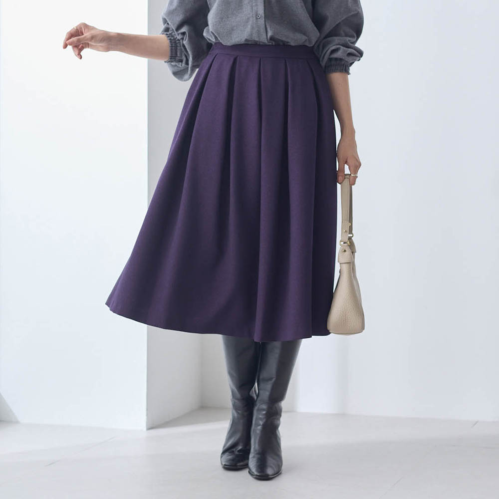 【ラ・フィット/la*fite】ウエストゴム使いタックスカート[日本製] (LL~6L)