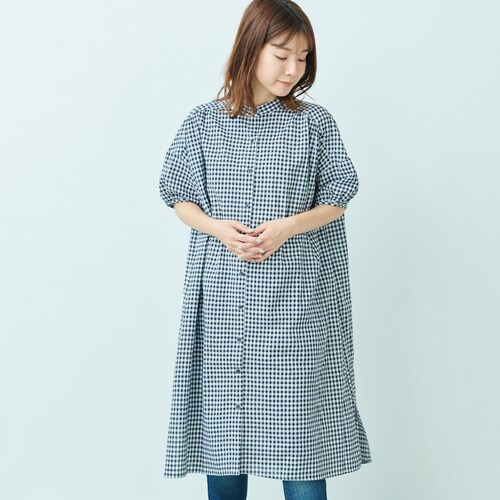 【3月31日(金)販売終了】 綿混ノーカラーシャツワンピース