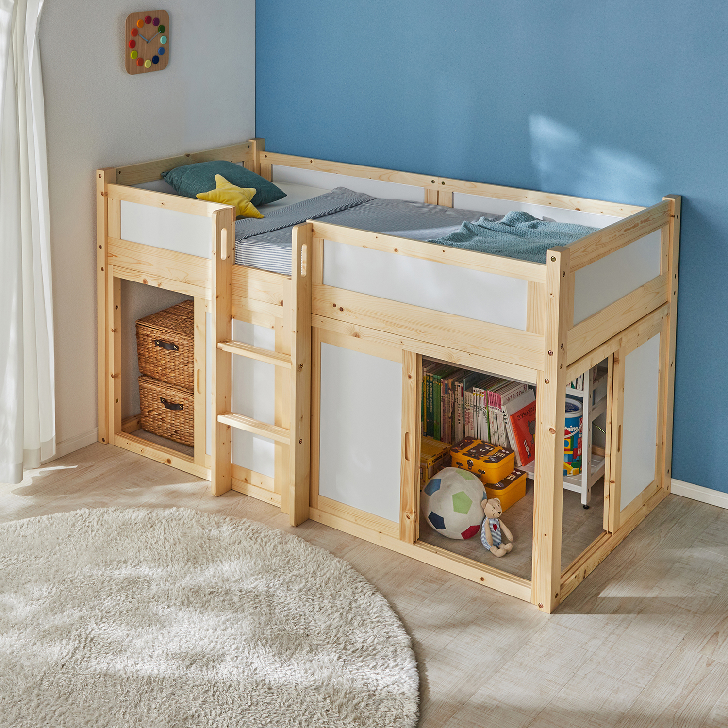 【ベルメゾン】収納庫付き天然木すのこハイベッド