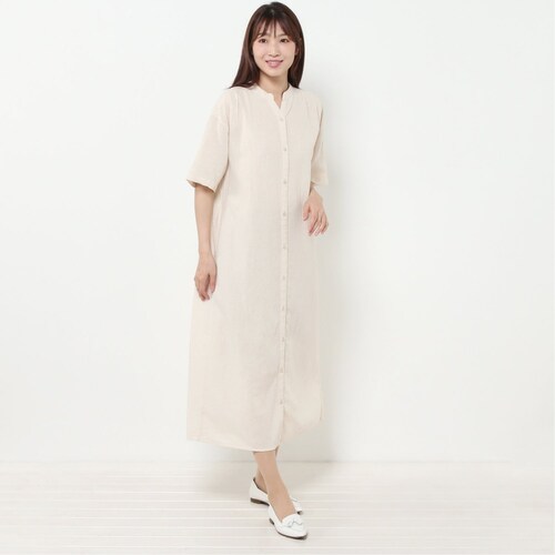 【3月31日(金)販売終了】 綿麻抜き襟5分袖シャツワンピース【nojean】