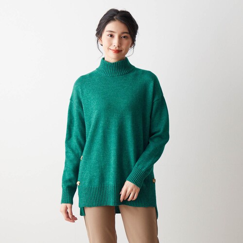 ウール混華やかきれい色ボタン使いニット［日本製］ 【手洗いOK】