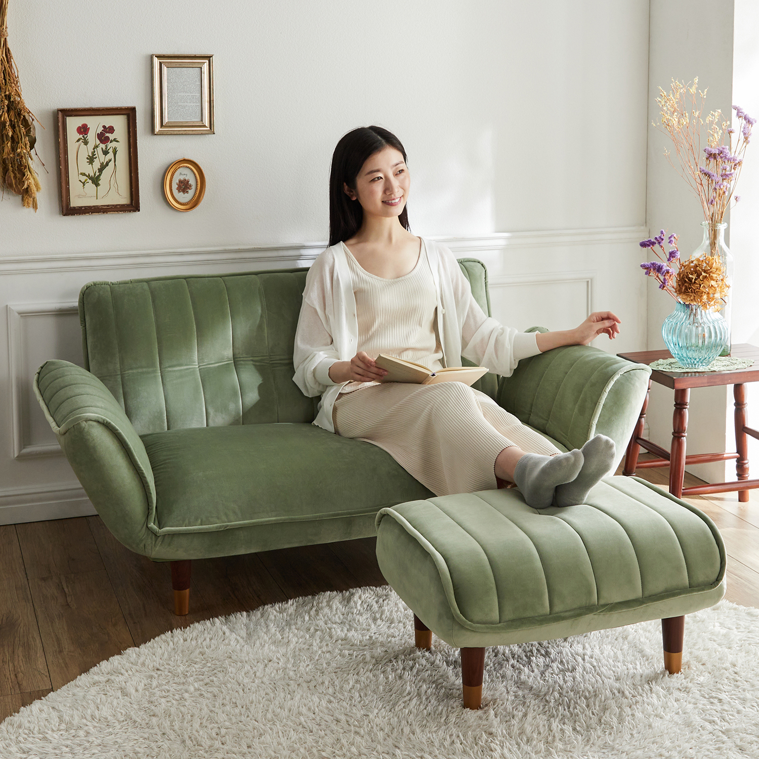 【ベルメゾン】パステルカラーのポケットコイル入りカウチソファー