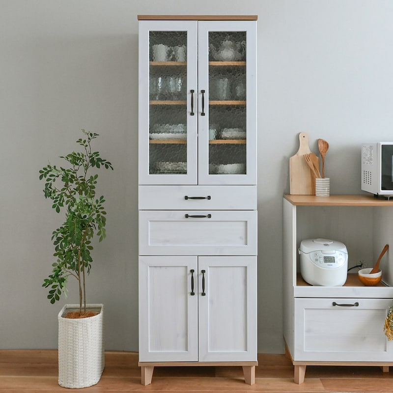 ホワイト×グレーナチュラル／食器棚