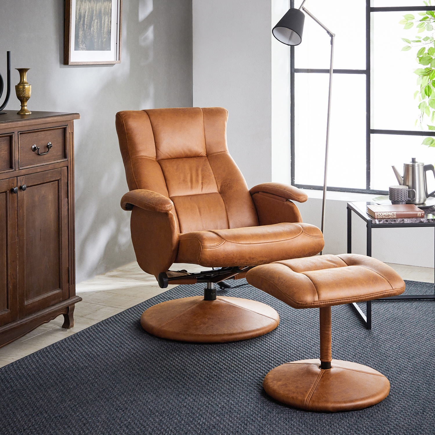 【ベルメゾン】本革のような風合いのオットマン付きパーソナルソファー 【ベルメゾン】本革のような風合いのオットマン付きパーソナルソファー