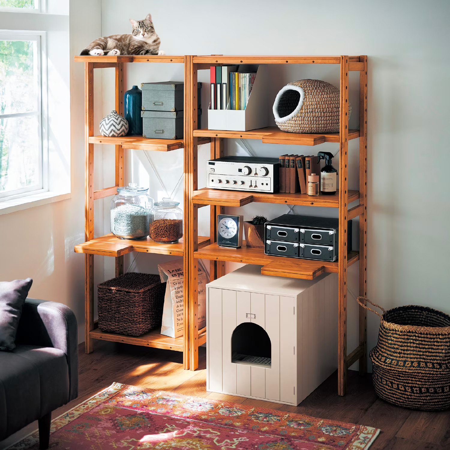 【ベルメゾン】小棚付きアンティーク調オープンラック 【ベルメゾン】小棚付きアンティーク調オープンラック