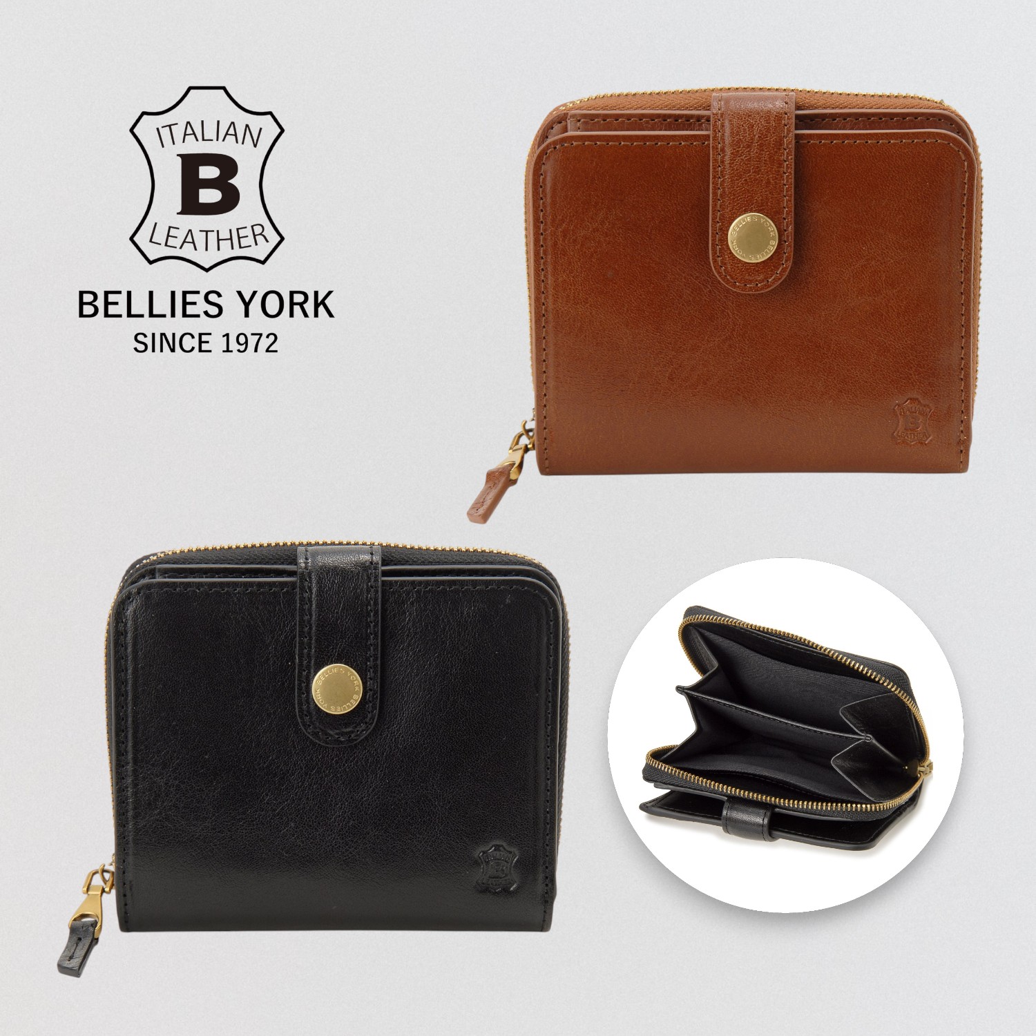 【ベリーズヨーク/BELLIES YORK】本革二つ折り財布(イタリアンレザー使用)