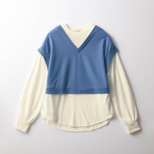 ラウンドヘムＴシャツレイヤード風プルオーバー 【子供服】