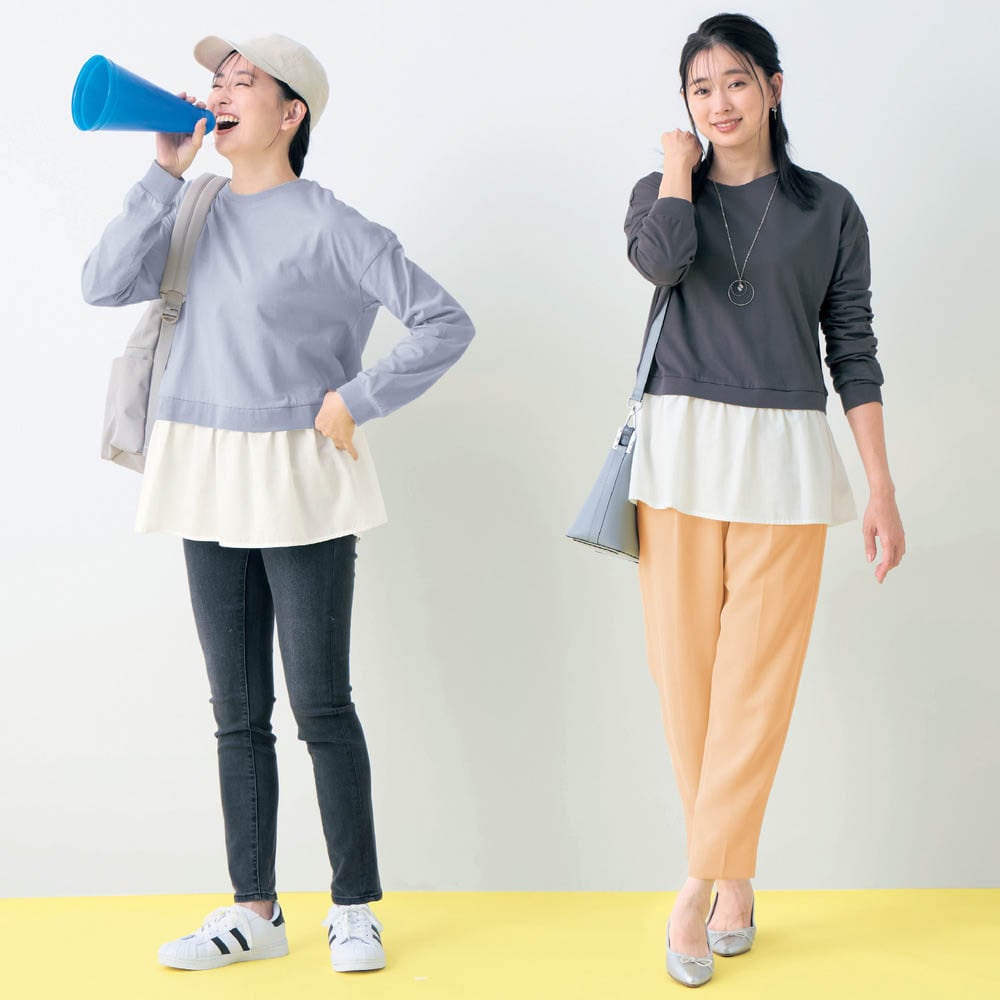 左)ペールブルー／165cm・M、右)チャコール／165cm・M