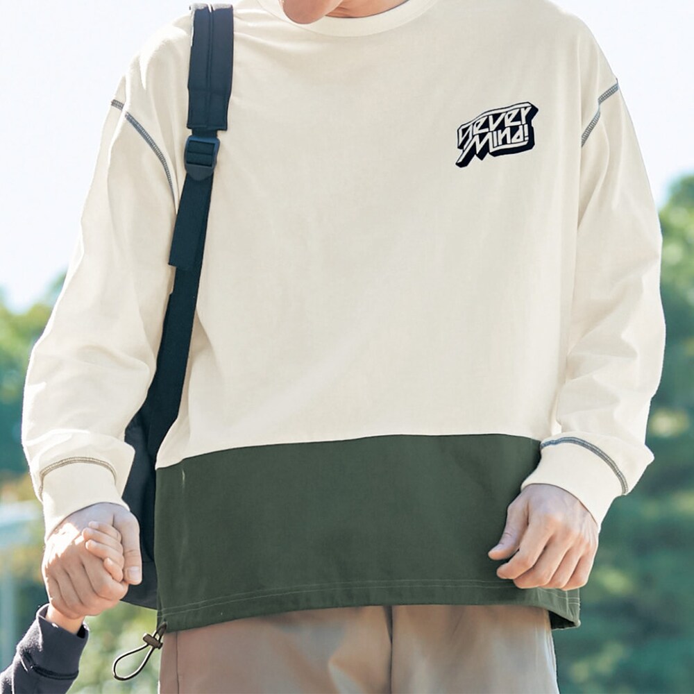 【ベルメゾン】メンズ異素材切替え長袖Tシャツ