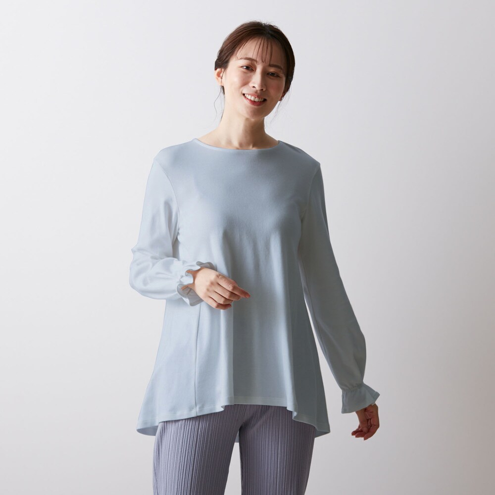 【ベルメゾン】袖フリルレディースチュニックTシャツ