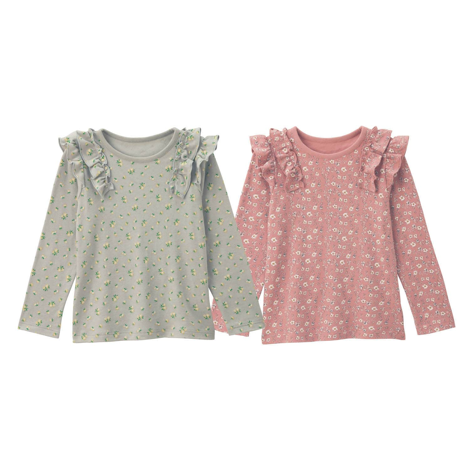 肩フリル花柄長袖Ｔシャツ2枚セット（子供服 Tシャツ/カットソー