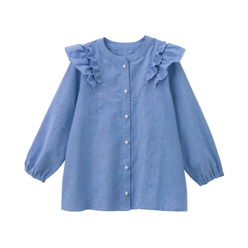 シャンブレー肩フリルチュニック 【子供服 長袖】