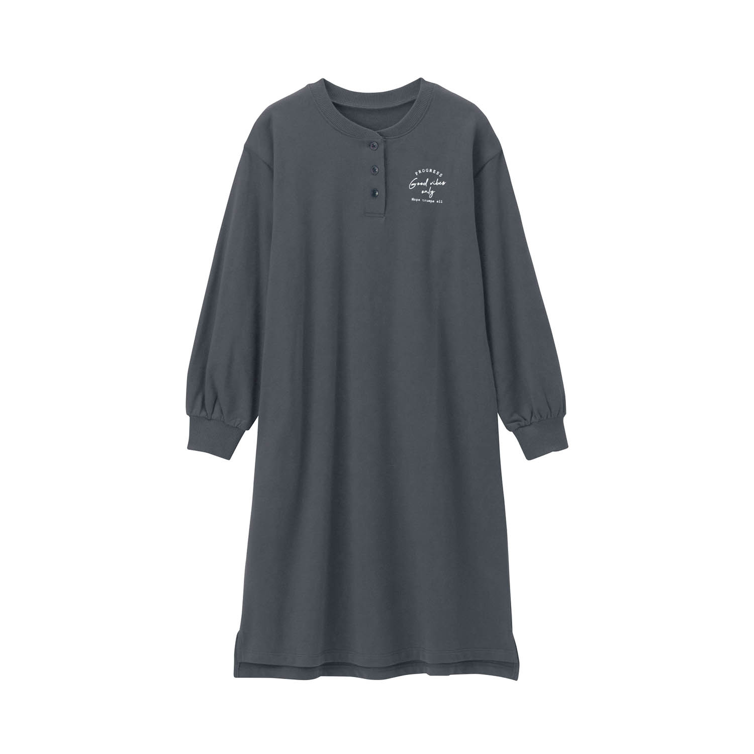 【ベルメゾン】釦デザインロゴプリントワンピース 【子供服 長袖】