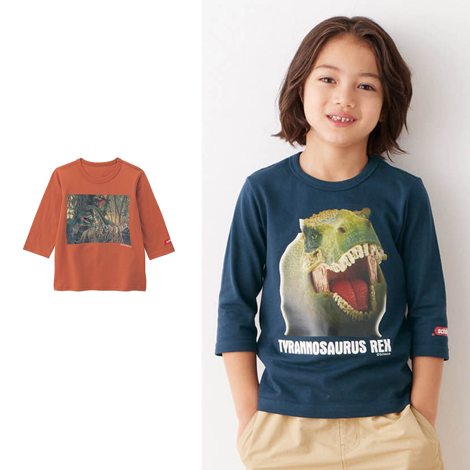 【シュライヒ/Schleich】リアル恐竜プリント七分袖Tシャツ /シュライヒ 【子供服】