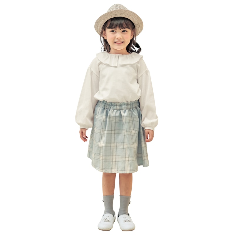 サックスチェック／モデル身長111cm・110サイズ着用