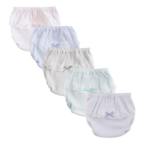 【5枚組】前後が分かるリボン付き綿素材リブ編みショーツ【子供・ジュニア】