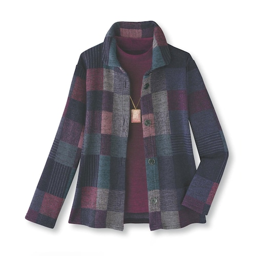 裏起毛ブロック柄風アンサンブル