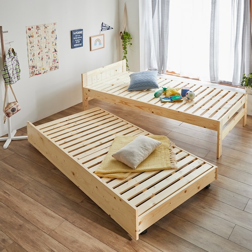 【4月3日まで大型商品送料無料】 天然木パイン材の組み合わせて使える親子ベッド ＜シングル＞