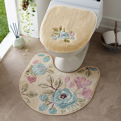 花柄のトイレマット・フタカバー（単品・セット）