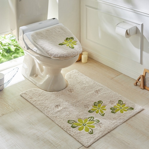 大きな花柄刺繍のトイレマット・フタカバー（単品・セット）
