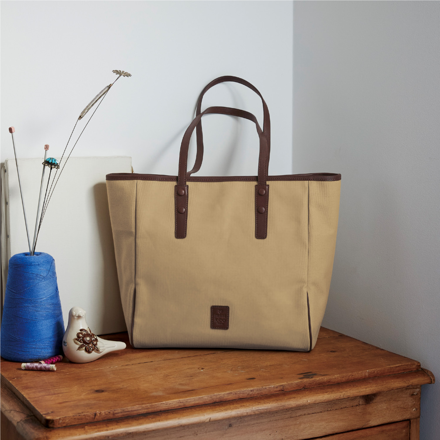 【ミニラボ/mini labo】高島帆布のレザー持ち手バッグ/田舎の日曜日 「ミニラボ」