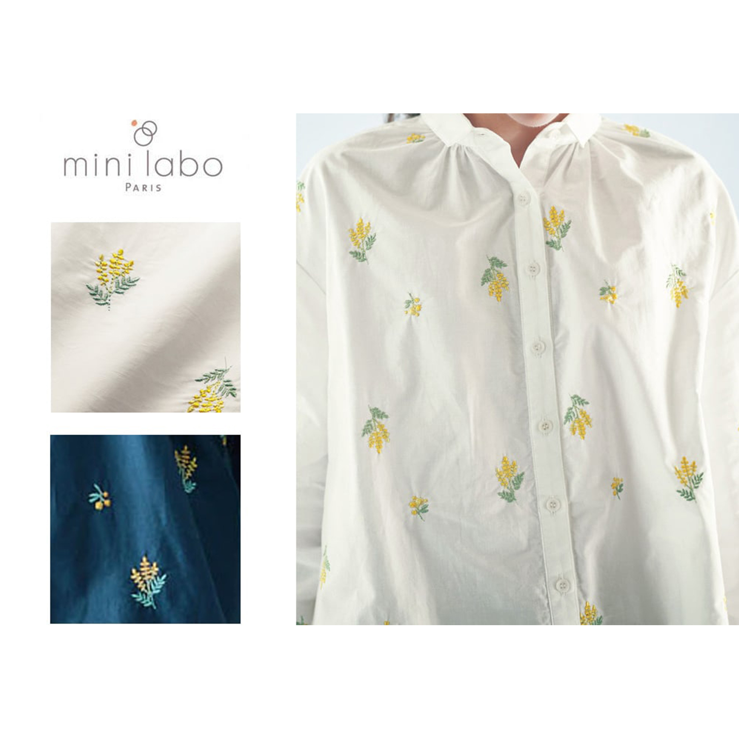 【ミニラボ/mini labo】ギャザーたっぷり総刺繍ブラウス/ミモザ 「ミニラボ」
