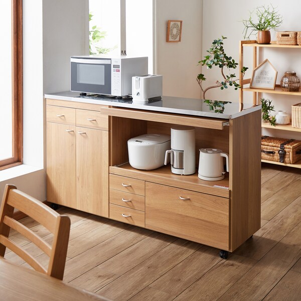 【ベルメゾン】木目柄のきれいなステンレス天板のキッチンカウンター