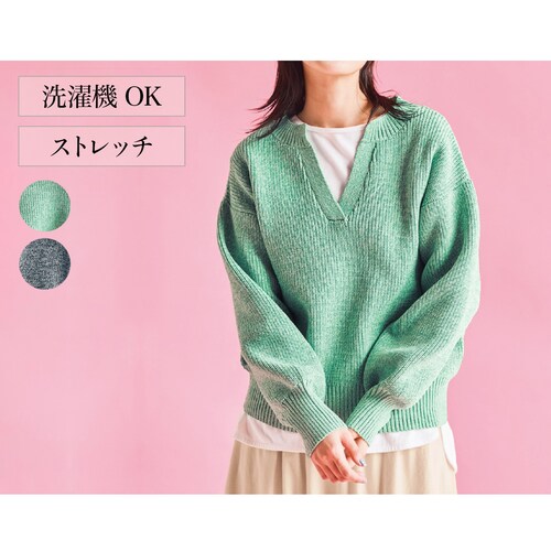 【midnight dry】キーネックニット【夜干して朝乾く】