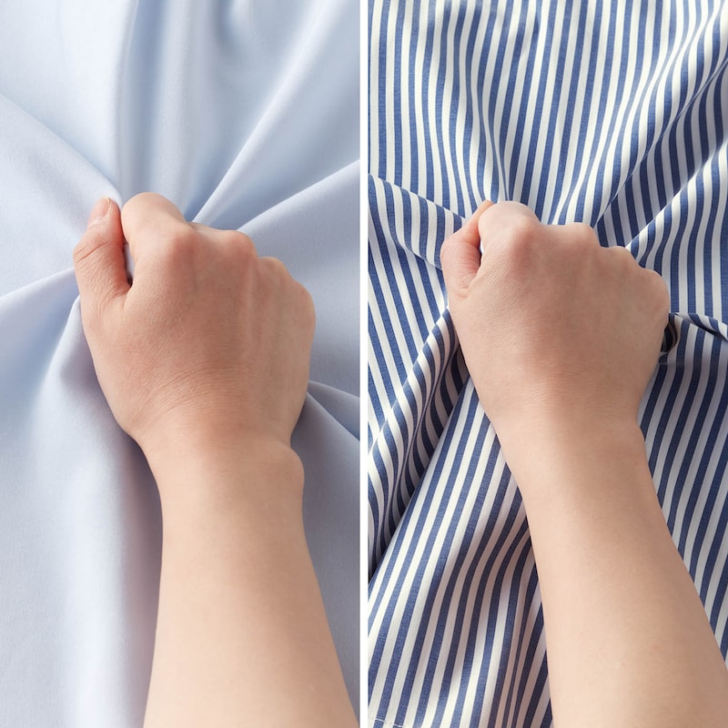 シワのつきにくさを他の商品と比較しました（左：比較商品、右：本商品）
