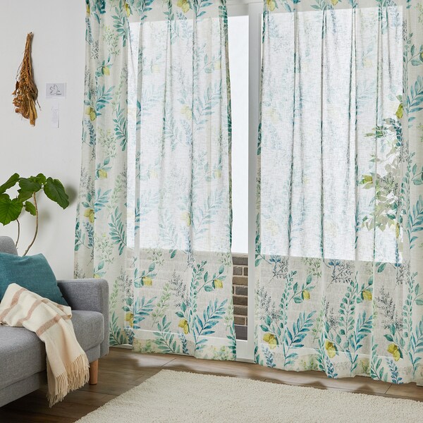 【ベルメゾン】【99サイズ】 レモン柄のリネン調ボイルカーテン