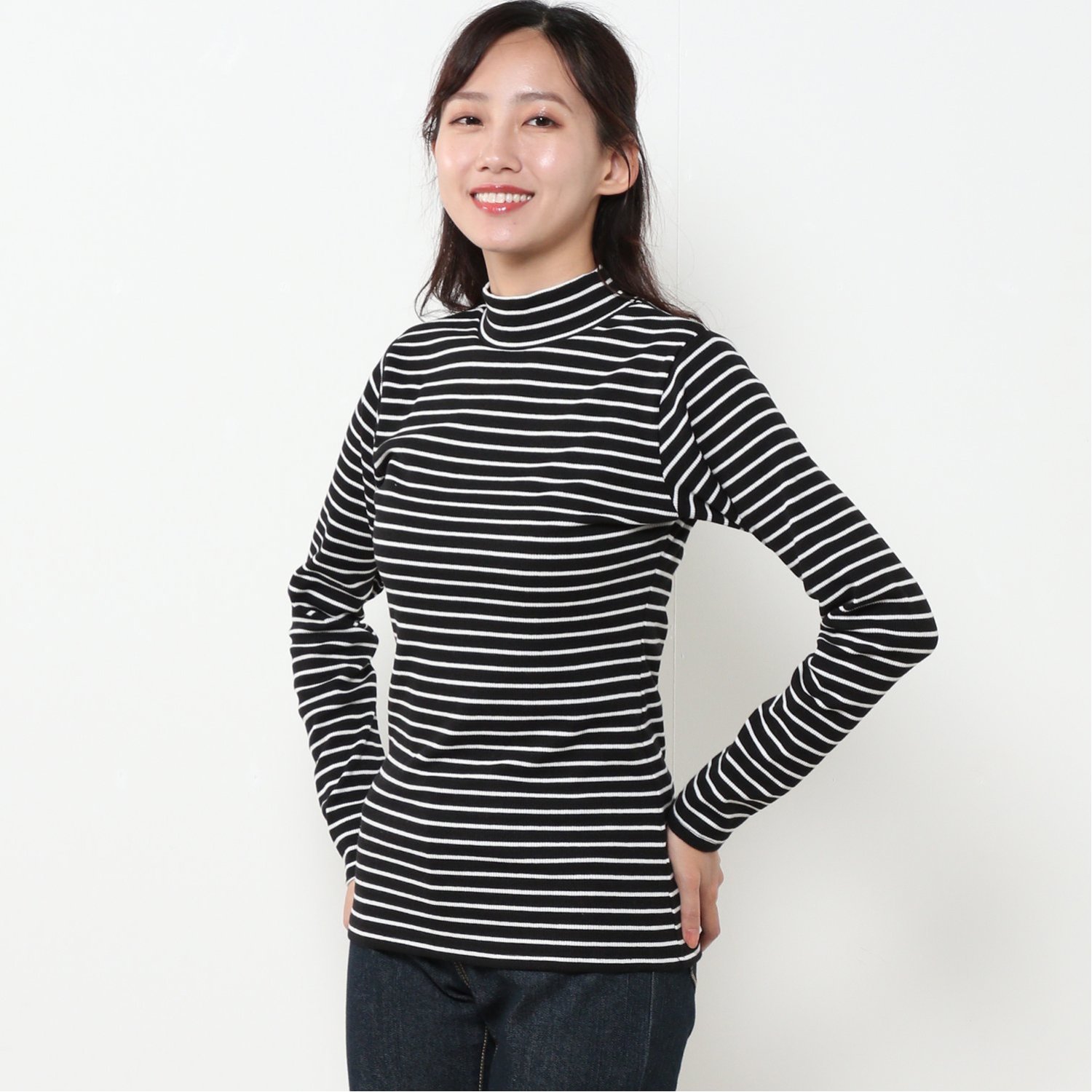 【ベルメゾン】リブハイネックTシャツ