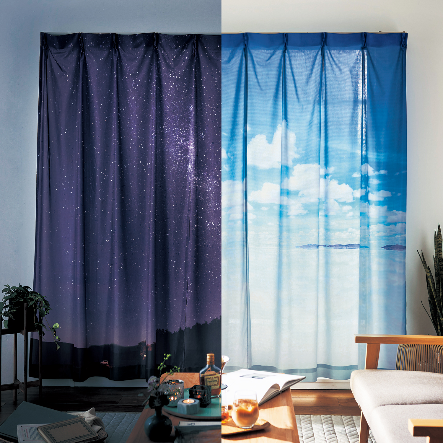 【ベルメゾン】【サイズ合えばお買得】 世界の美しい景色を楽しめるUVカット・遮熱・遮像レースカーテン【昼夜2枚組】 【エモカーテン】