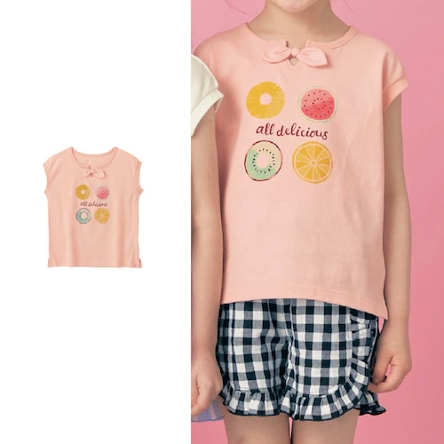 リボンデザインフルーツ柄フレンチスリーブＴシャツ 【子供服 半袖】