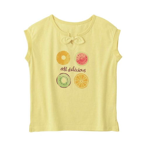 リボンデザインフルーツ柄フレンチスリーブＴシャツ 【子供服 半袖】
