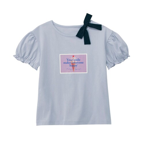 ワンショルリボンパフスリーブＴシャツ 【子供服 半袖】
