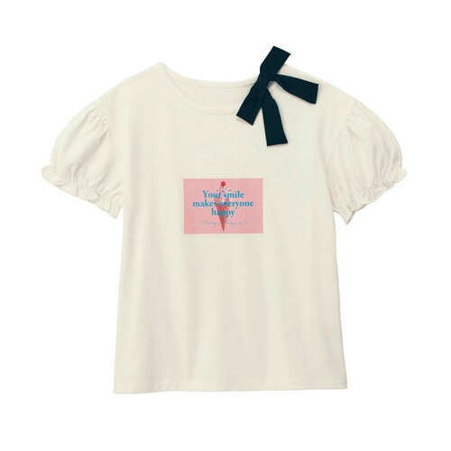 ワンショルリボンパフスリーブＴシャツ 【子供服 半袖】