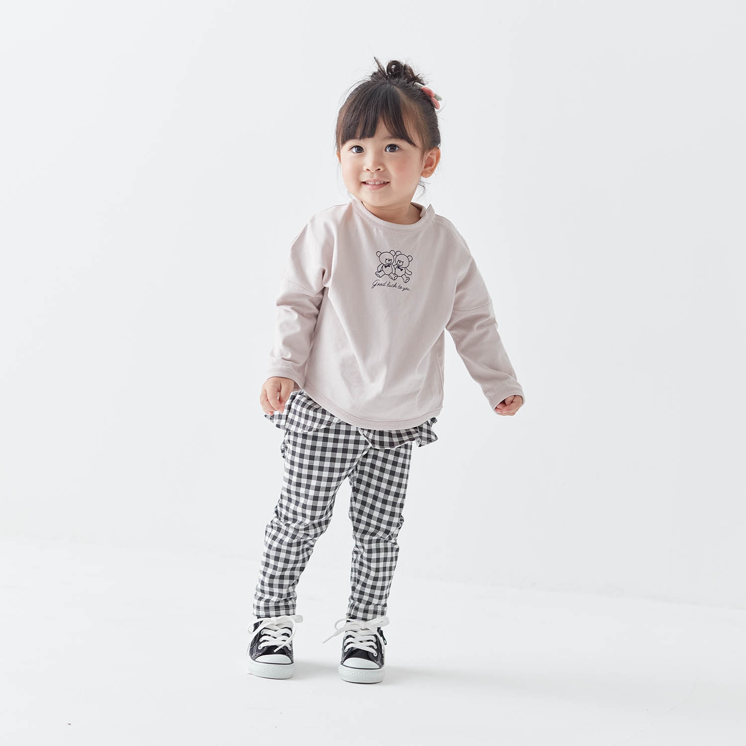 ハンカチが入るポケット付きのびるんウエストフリル7分丈レギンス