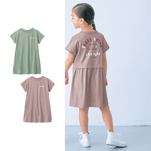 後ろセットアップ風フレンチスリーブワンピース 【子供服 半袖】