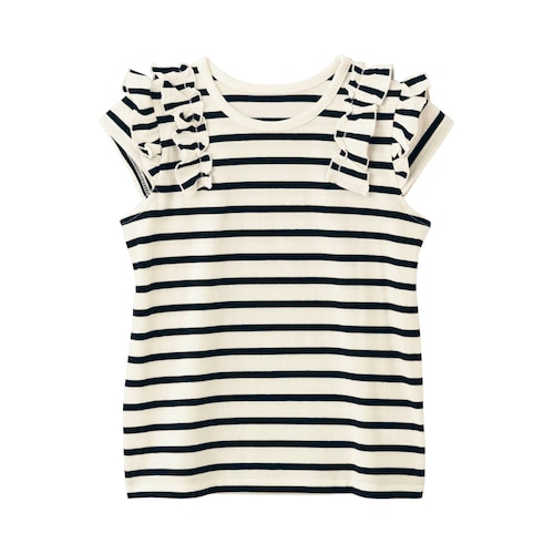 薄くて涼しい肩フリルフレンチスリーブＴシャツ 【子供服 半袖】