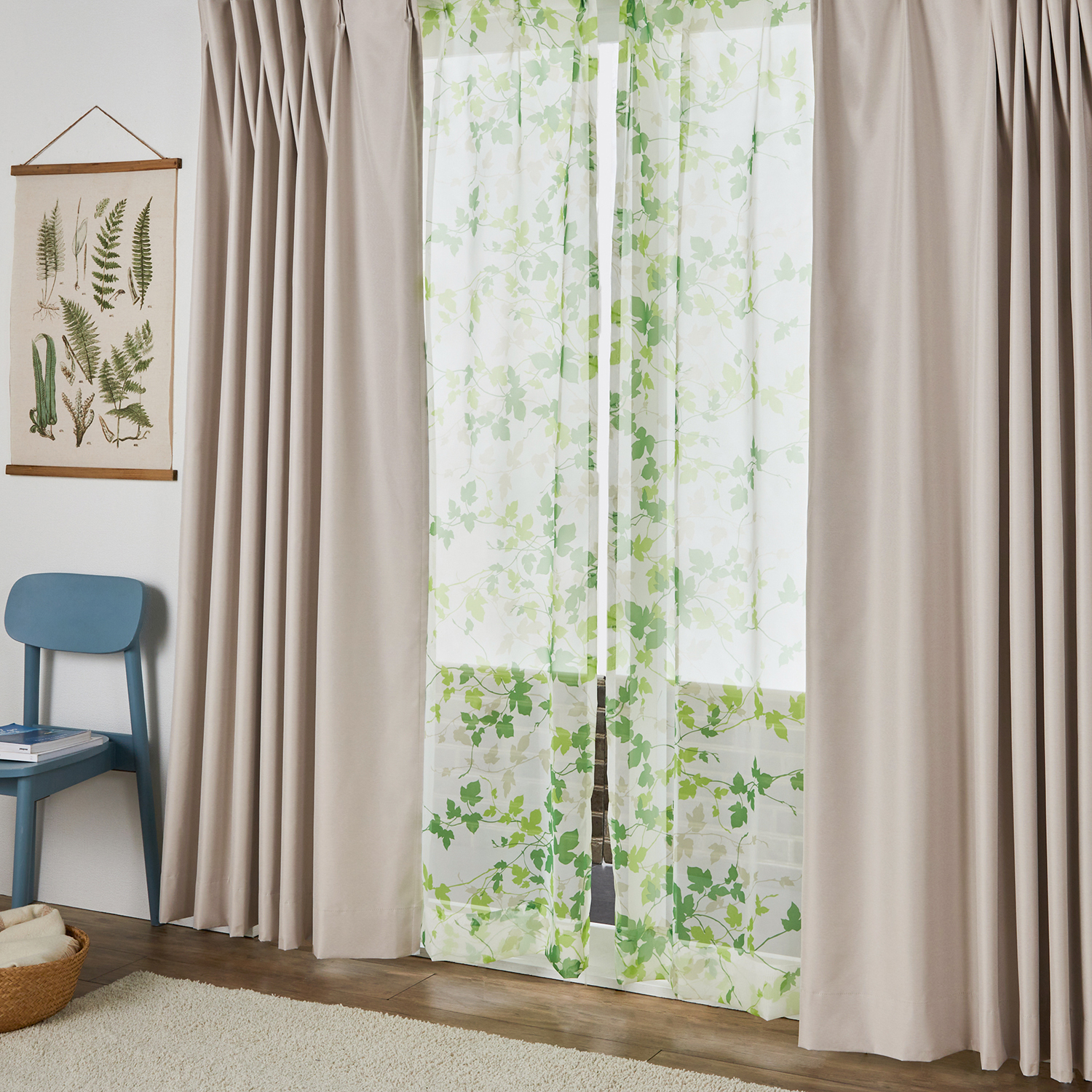 【ベルメゾン】【カーテンセット】【99サイズ】 薄地がおしゃれな遮光・遮熱・防音カーテン & ボイルカーテンセット